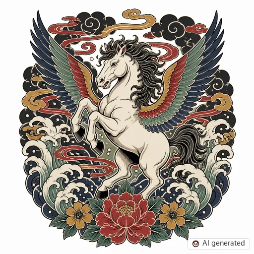 Pegasus-Tattoo-Entwurf im Stil Japanisch (Irezumi)