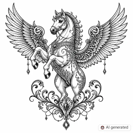 Pegasus tattoo design in Ornamental style