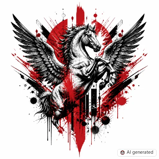 Pegasus tattoo design in Trash Polka style