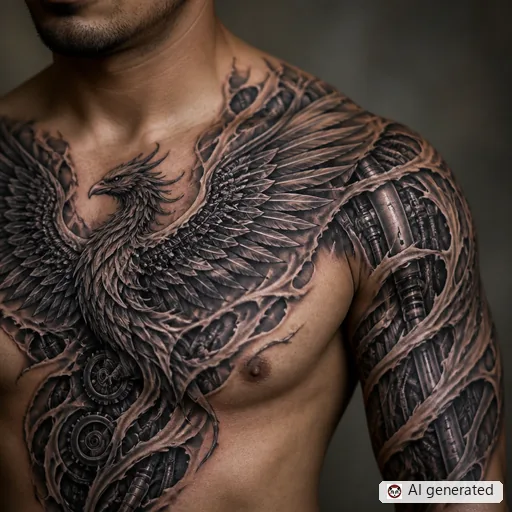 Phoenix tattoo design in Biomechanical style
