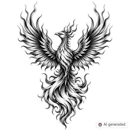 Phoenix tattoo design in Black & Grey style