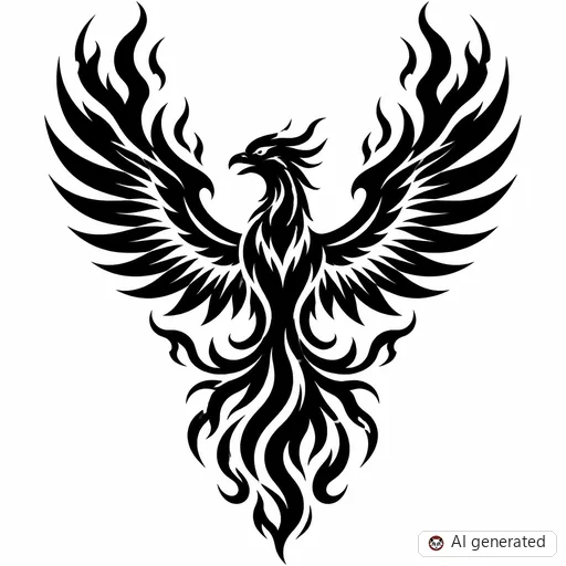 Phoenix tattoo design in Blackwork style