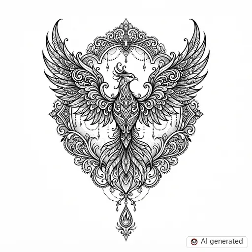 Projekt tatuażu Feniks w stylu Ornamental