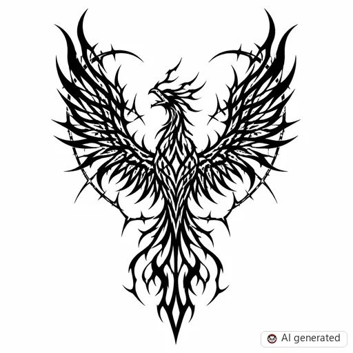 Phoenix tattoo design in Cybersigilism style