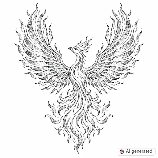 Phoenix tattoo design in Dotwork style