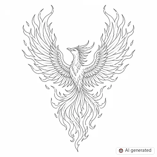 Phoenix tattoo design in Fine-Line style