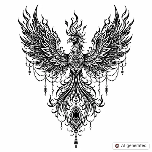 Phoenix tattoo design in Ornamental style