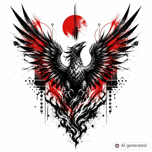 Phoenix tattoo design in Trash Polka style