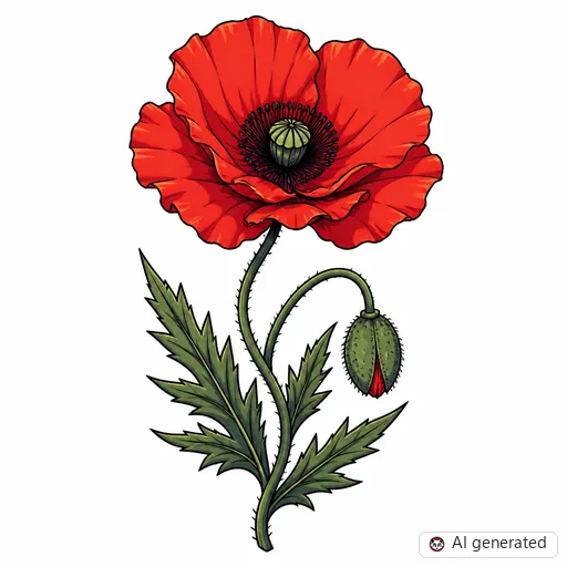 Mohnblume-Tattoo-Entwurf im Stil Anime
