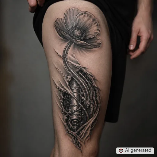 Poppy tattoo design in Biomechanical style