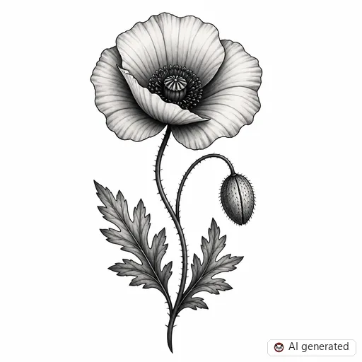 Poppy tattoo design in Black & Grey style