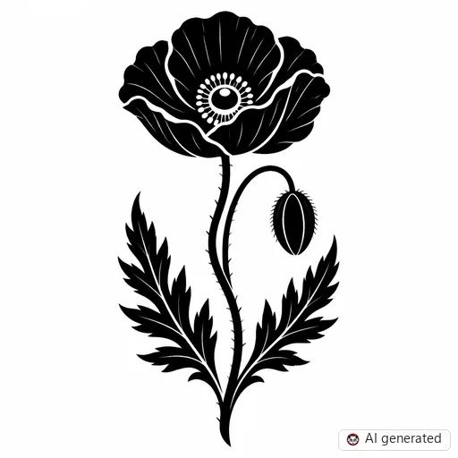 Poppy tattoo design in Blackwork style