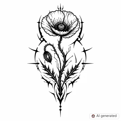Mohnblume-Tattoo-Entwurf im Stil Cybersigilism