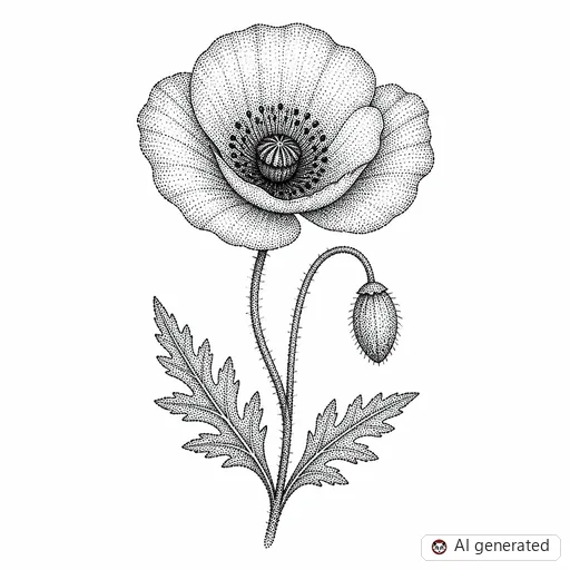 Poppy tattoo design in Dotwork style
