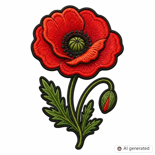 Diseño de tatuaje de Amapola en estilo Bordado