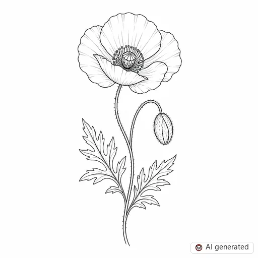 Mohnblume-Tattoo-Entwurf im Stil Fine-Line