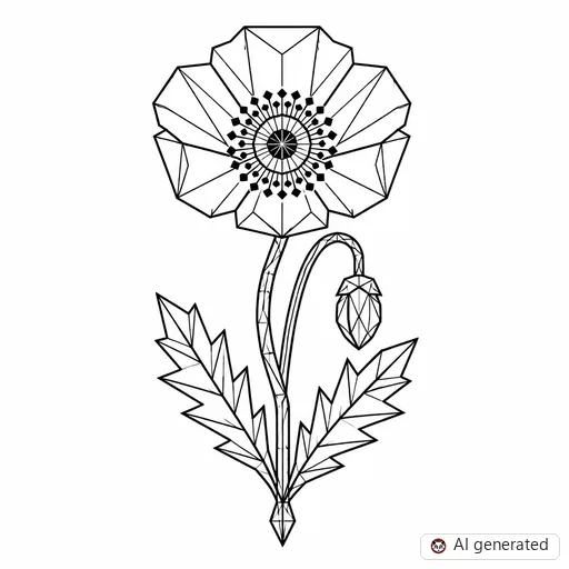 Mohnblume-Tattoo-Entwurf im Stil Geometric