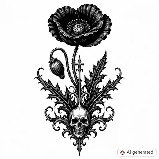 Disegno di tatuaggio Papavero in stile Gothic