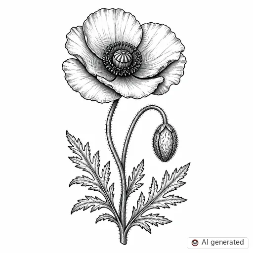 Mohnblume-Tattoo-Entwurf im Stil Illustrative