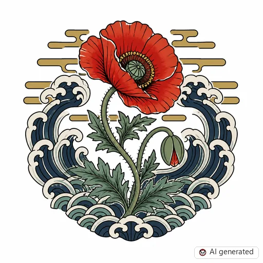 Mohnblume-Tattoo-Entwurf im Stil Japanisch (Irezumi)