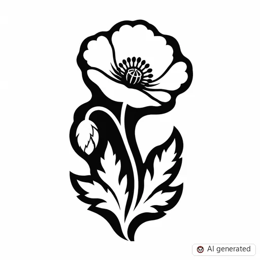 Mohnblume-Tattoo-Entwurf im Stil Negative Space