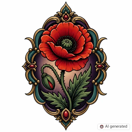 Mohnblume-Tattoo-Entwurf im Stil Neo-Traditional