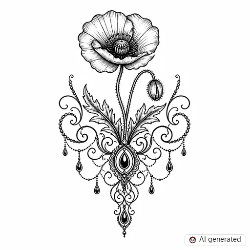 Mohnblume-Tattoo-Entwurf im Stil Ornamental