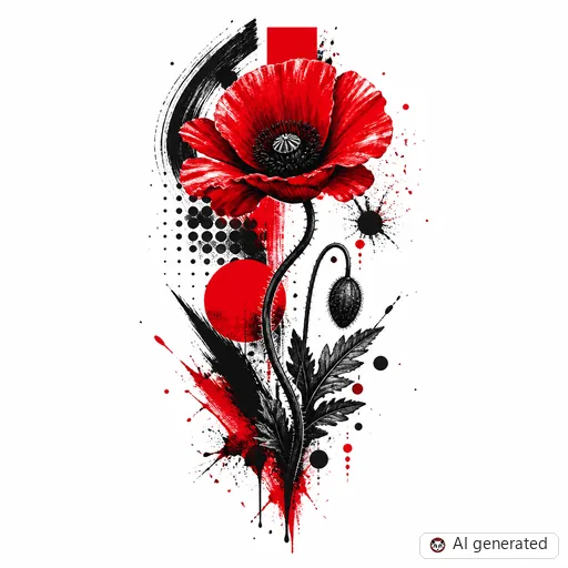 Mohnblume-Tattoo-Entwurf im Stil Trash Polka