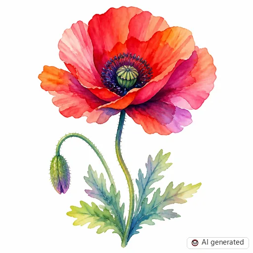 Mohnblume-Tattoo-Entwurf im Stil Watercolor