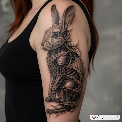 Rabbit tattoo design in Biomechanical style