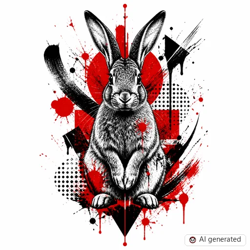 Rabbit tattoo design in Trash Polka style