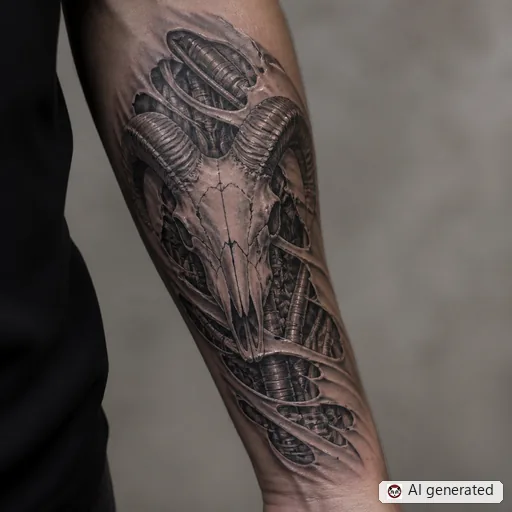 Ram tattoo design in Biomechanical style