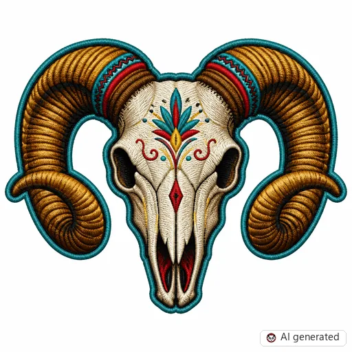 Diseño de tatuaje de Carnero en estilo Bordado