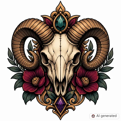 Widder-Tattoo-Entwurf im Stil Neo-Traditional