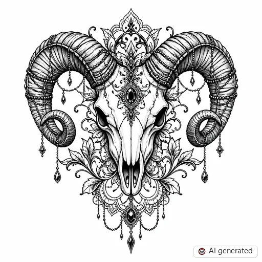 Ram tattoo design in Ornamental style