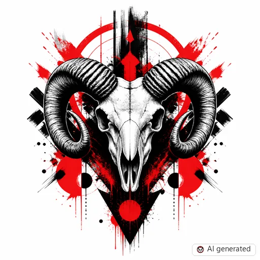 Ram tattoo design in Trash Polka style