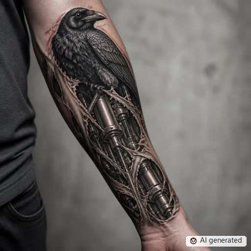 Raven tattoo design in Biomechanical style