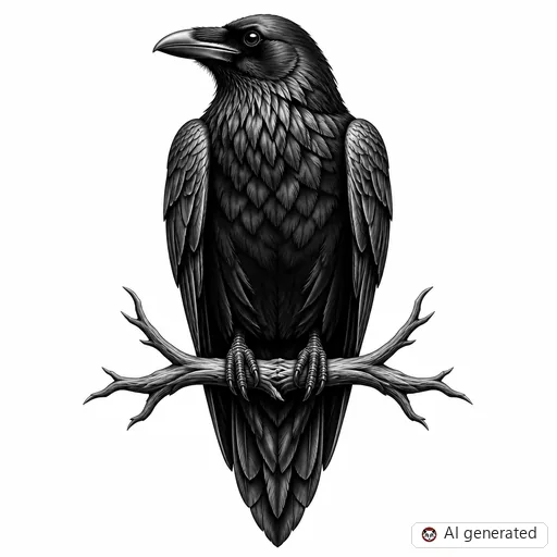 Raven tattoo design in Black & Grey style