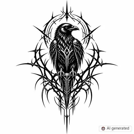 Raven tattoo design in Cybersigilism style