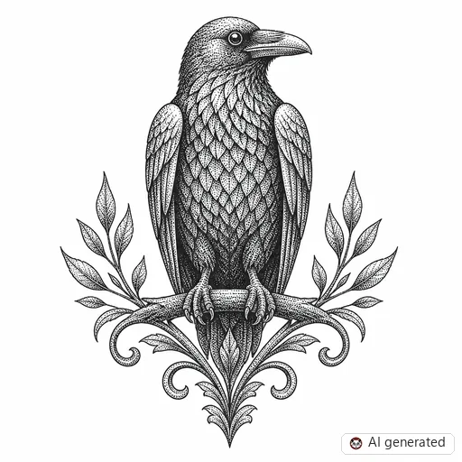 Raven tattoo design in Dotwork style