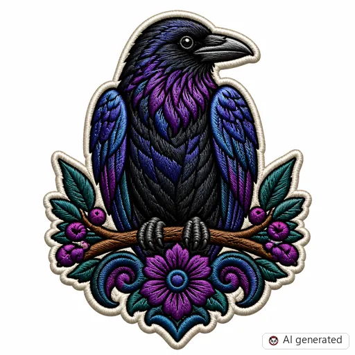 Diseño de tatuaje de Cuervo en estilo Bordado
