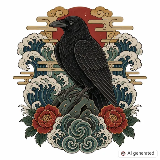 Rabe-Tattoo-Entwurf im Stil Japanisch (Irezumi)