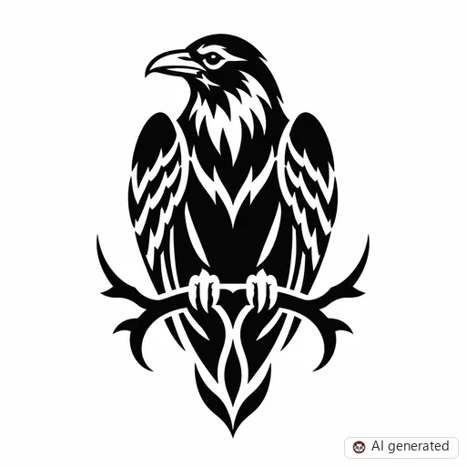 Rabe-Tattoo-Entwurf im Stil Negative Space
