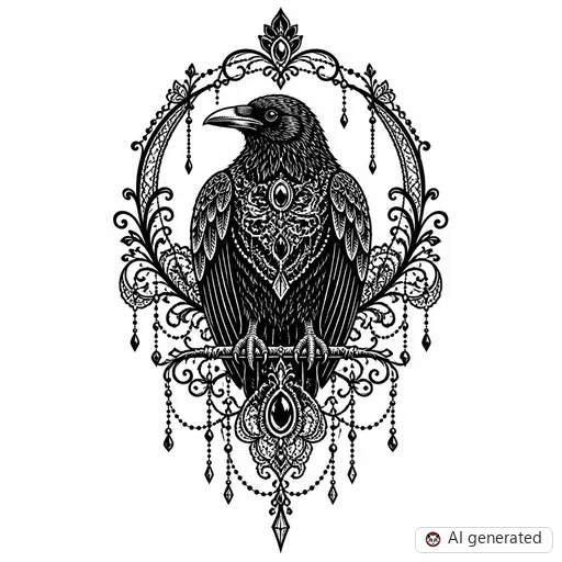 Raven tattoo design in Ornamental style