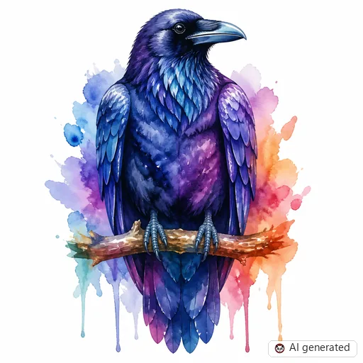 Raven tattoo design in Watercolor style