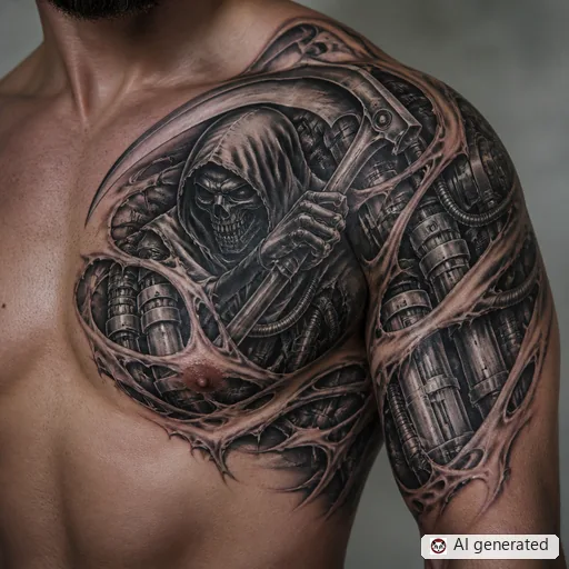 Reaper tattoo design in Biomechanical style