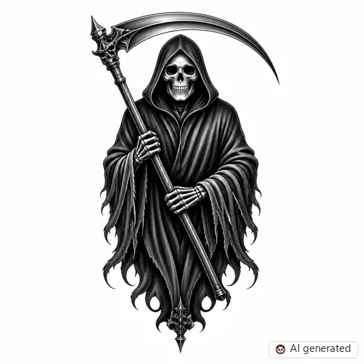 Reaper tattoo design in Black & Grey style