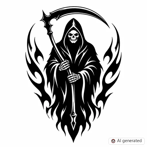 Reaper tattoo design in Blackwork style