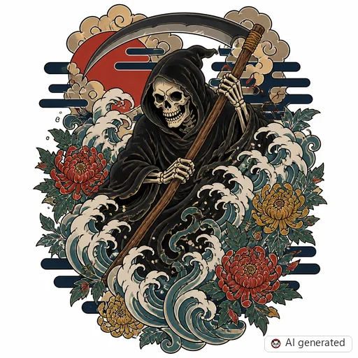 Sensenmann-Tattoo-Entwurf im Stil Japanisch (Irezumi)