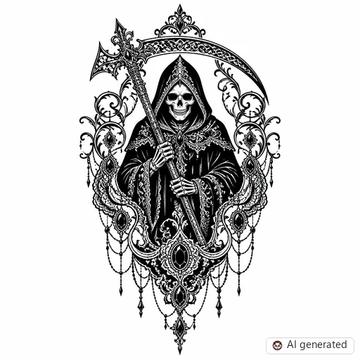 Reaper tattoo design in Ornamental style
